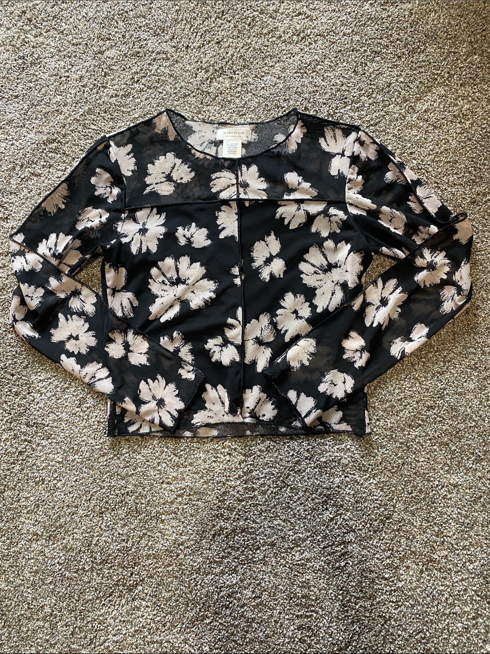 iris Sheer Floral Mesh Top - Black & Cream